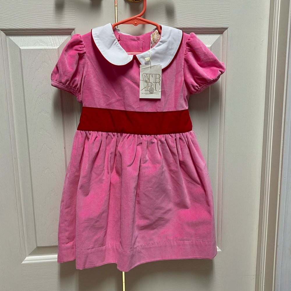Tbbc pink velvet Cindy Lou dress with red sash nwt